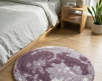 Hand-Tufted Full Moon Circular Area Rug Soft Lavender Carpet Luxuriously Floor Mat for Bedrooms, Living Rooms, and Modern Home Decor