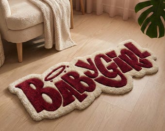 Hand-Tufted "Babygirl" 4 ft Floor Mat – Custom Text Graffiti-Style Accent Floor Mat Decorative Rug for Bedroom, Living Room, Home Decor