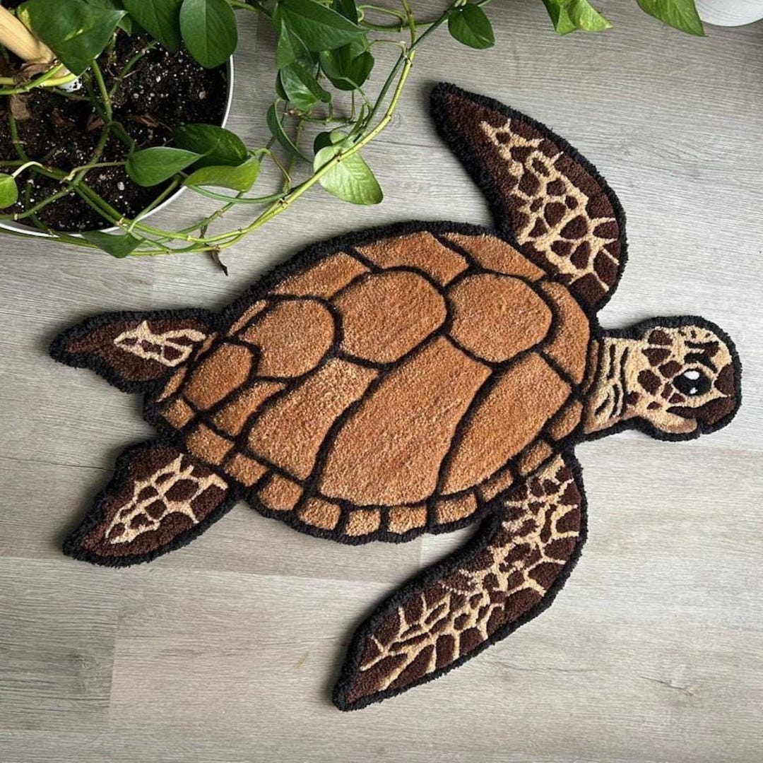 Hand-tufted Sea Turtle Artisan Floor Mat– Nature-inspired, Soft Durable ...