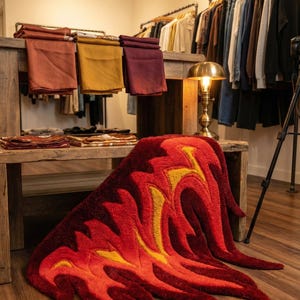 Custom Flame-shaped Tufted Area Rug / Accent Mat Fire-inspired Floor ...