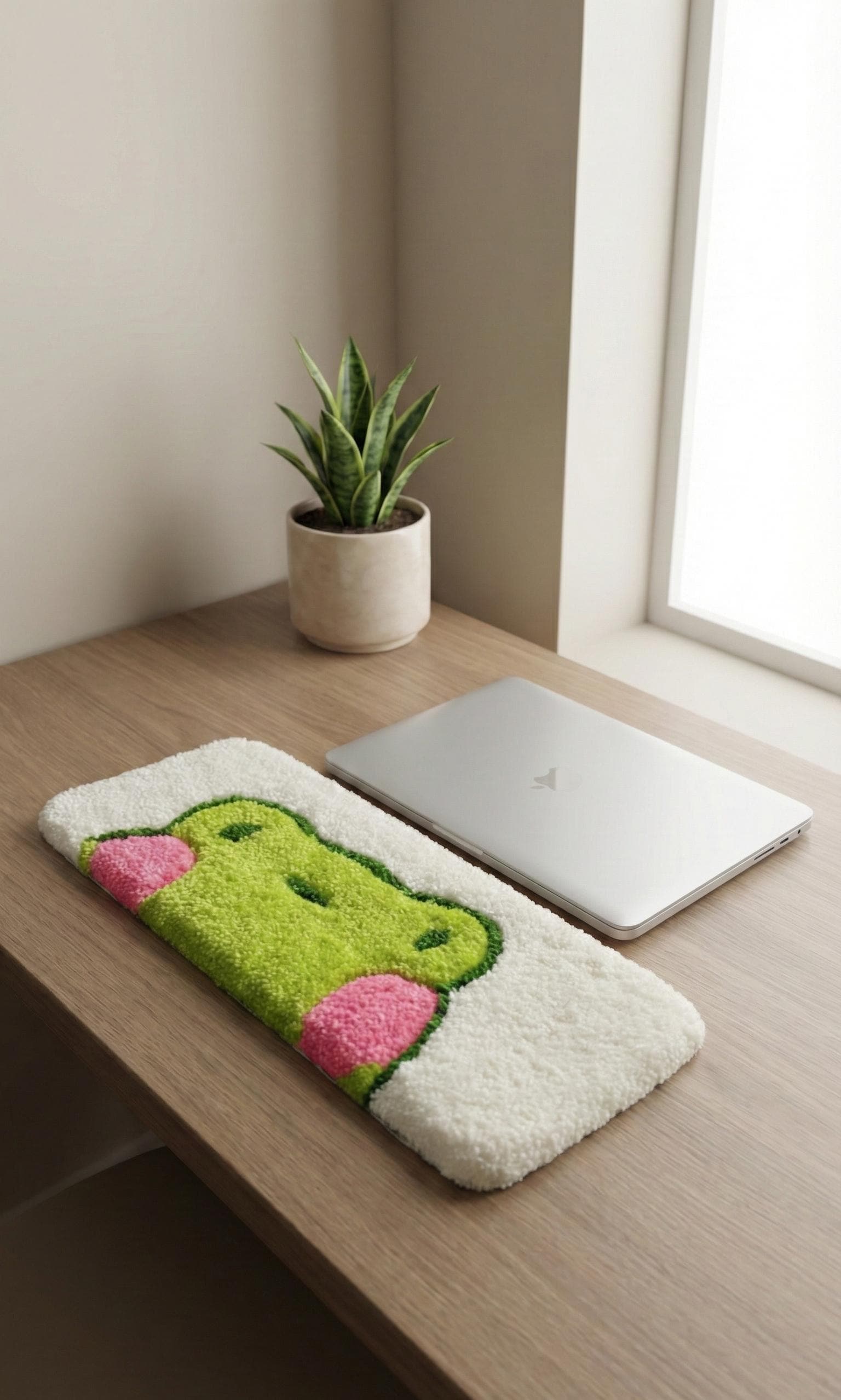 Tufted Notebook Kawaii Frog Desk Mat Hand Tufted Plush Laptop Pad With Pink Cheeks Face ...
