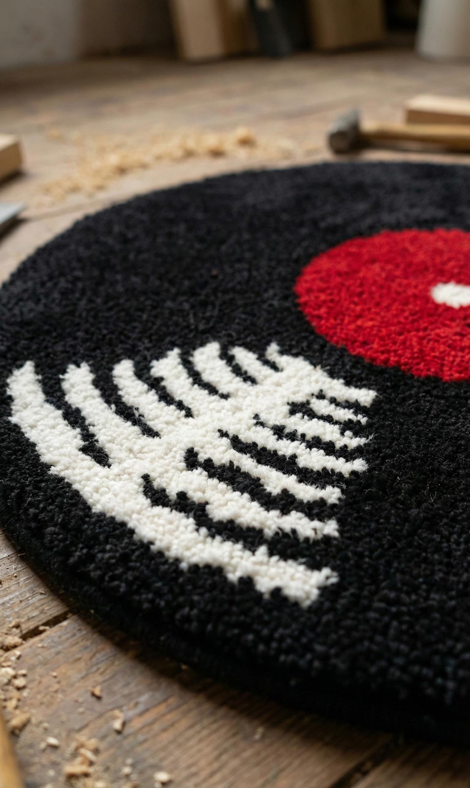 Hand-tufted Circular Vinyl Record Rug White Light Reflections Design ...