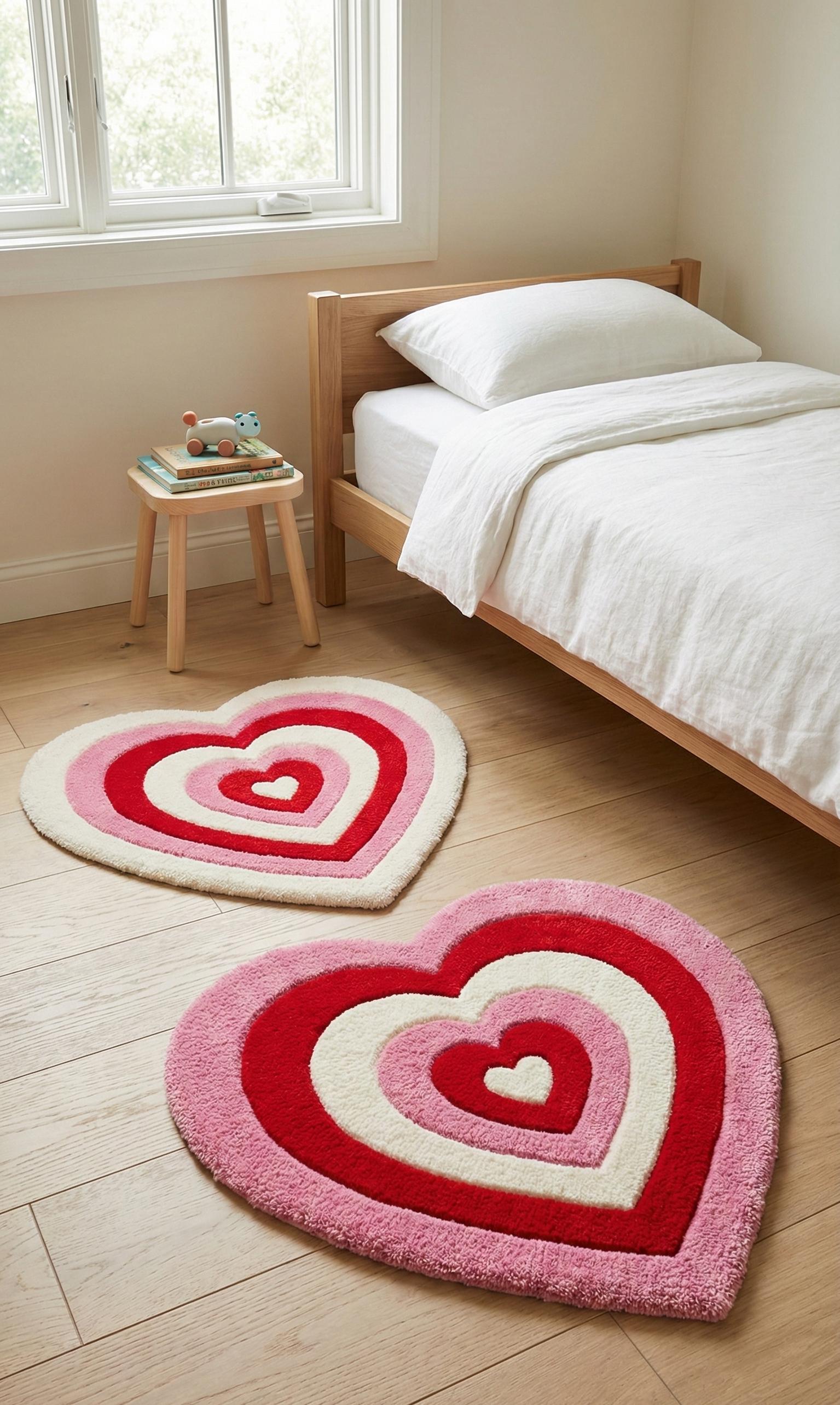 Heart Plush Area Rug – Multilayered Soft Heart-shaped Floor Mat