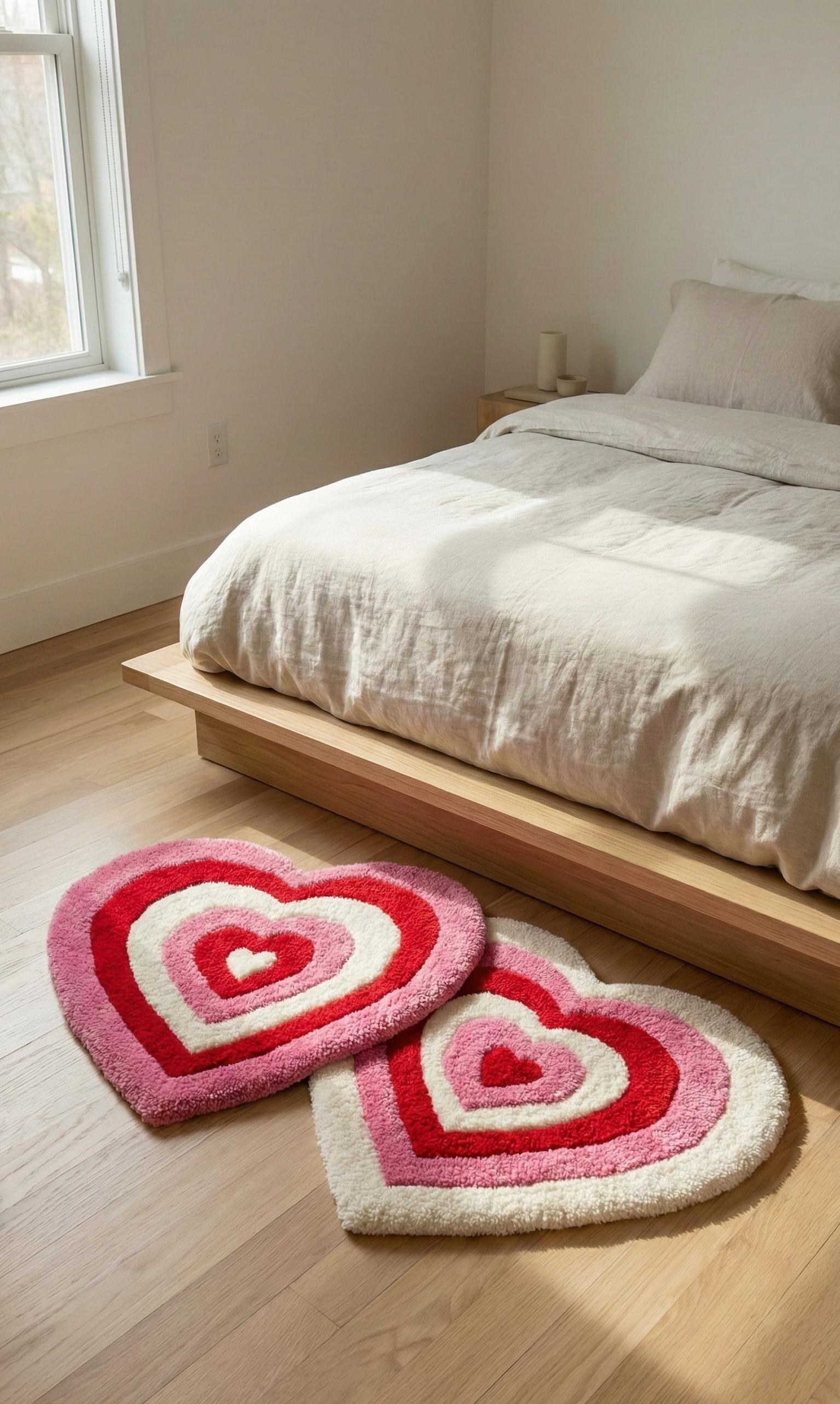 Heart Plush Area Rug – Multilayered Soft Heart-shaped Floor Mat