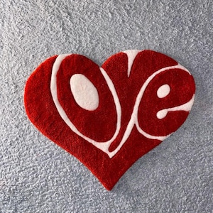 Hand-tufted Heart Rug With Custom Text “LOVE” Red and White Decorative ...