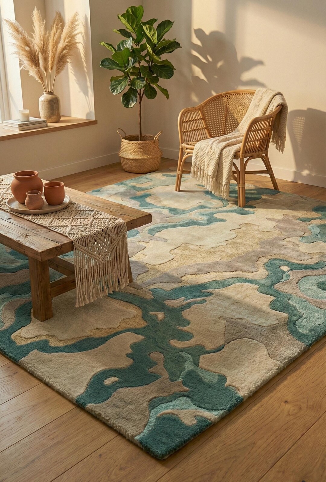 Abstract Modern Rug Texture Hand-tufted Modern Abstract Area Rug – Wave Pattern Soft Plush Texture ...