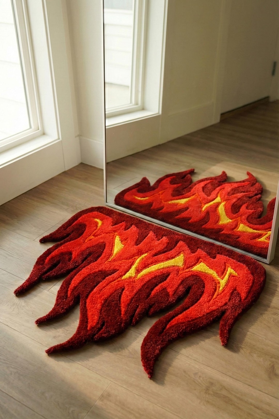 Custom Flame-shaped Tufted Area Rug / Accent Mat Fire-inspired Floor ...
