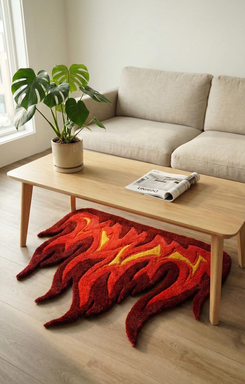 Custom Flame-shaped Tufted Area Rug / Accent Mat Fire-inspired Floor ...