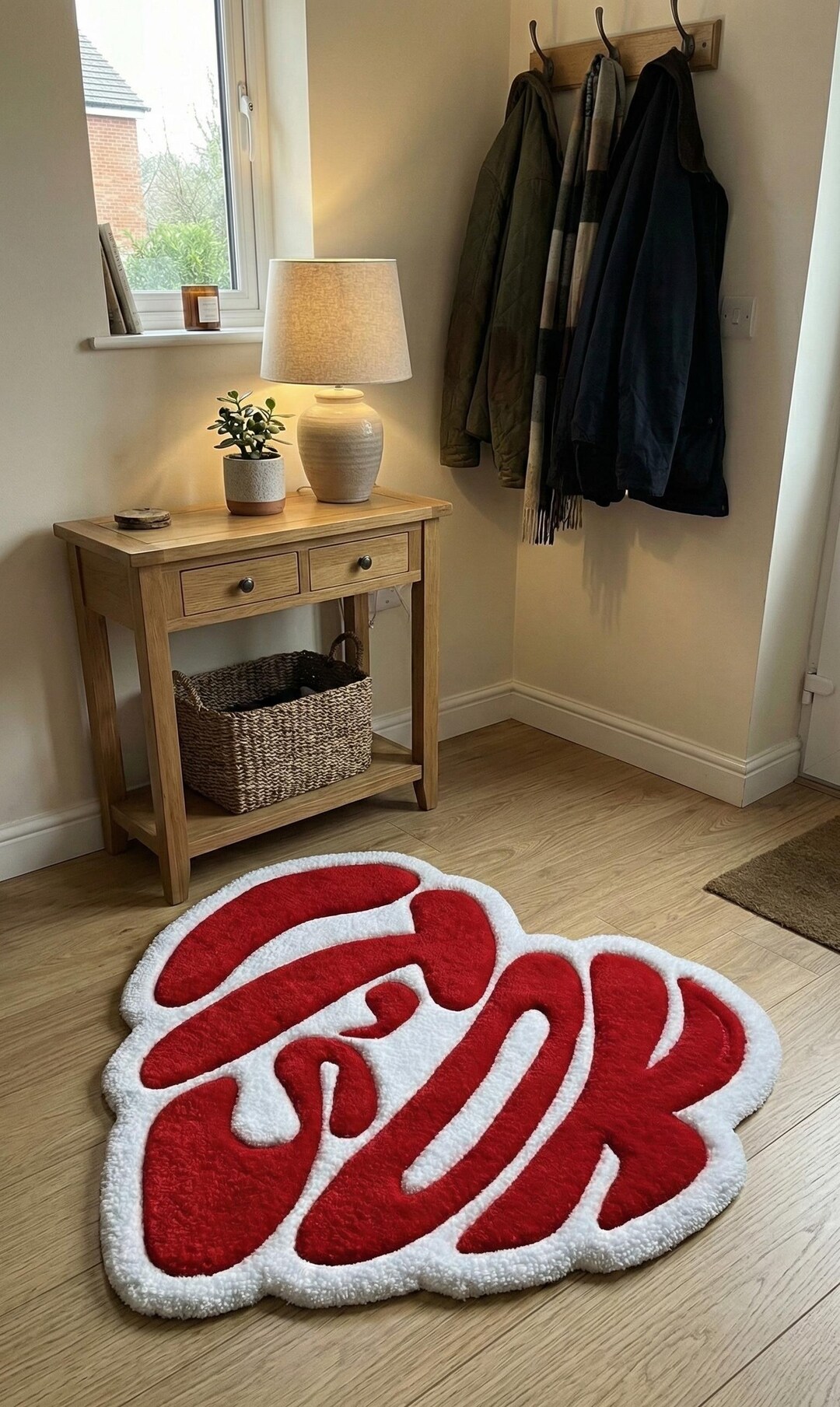 Vibrantly Bold and Playfully Curved Red and White Heart-shaped Floor ...