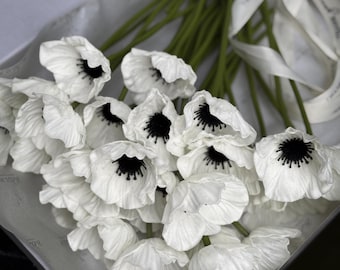 Real Touch White Anemone Flowers –Faux Floral, Zero Maintenance