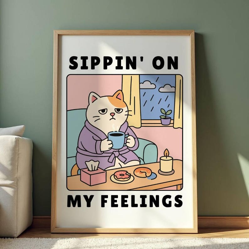 Dazzlewall Grappige Zwarte Kat Badkamer Wanddecoratie, Schattige Kat in Bad Poster voor Badkamer Toilet 30×40 cm Ongelijst