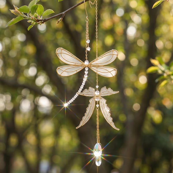 Suncatcher Dragonfly Car Charm,Rainbow Prism Window Wall Hanging,Fairy Boho Light Ornament,Home Garden Art Decor,Housewarming Gift for Her