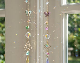 Vlinder kristallen zonnevanger, regenboogprisma muurraam hangend, kleurrijke vlinder suncatcher ornament, boho kamerdecor, uniek cadeau voor haar