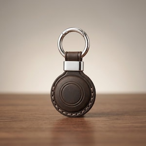 Leather AirTag Keychain Holder Crazy Horse Cowhide AirTag Case Keyring Personalized Monogram Leather Key Fob Handmade Gift for Him