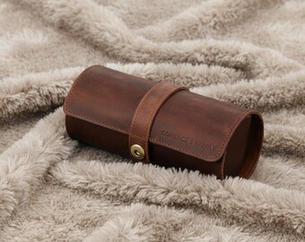 Personalized Leather Watch Roll Travel Case Crazy Horse Cowhide Watch Organizer Soft Lined Storage Monogram Watch Lover Gift for Him