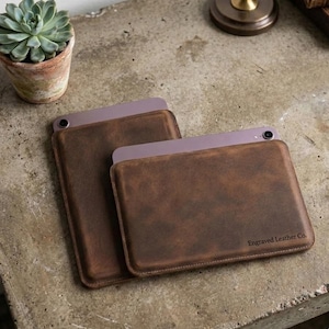 Horse Leather iPad Mini Sleeve – Handmade Brown Leather Tablet Cover, Slim Durable Protective Case, Stylish Accessory Gift For Students