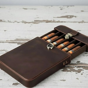 Zigarrenkiste aus Rindsleder mit Fächern - Handgefertigtes Luxusetui für Zigarren Reiseveranstalter Vintage Stil Geschenk Männer Zigarrenliebhaber Raucher