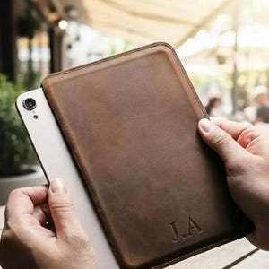 Horse Leather iPad Mini Sleeve Handmade Brown Leather Tablet Cover Slim Durable Protective Case Stylish Accessory Gift For Students