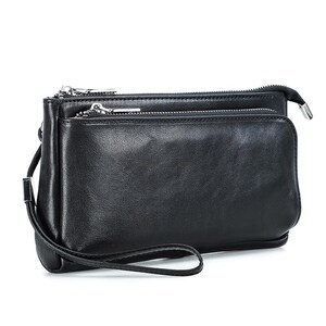 Crazy Horse Leather Phone And Accessories Storage Bag Genuine Cowhide Wristlet With Zipper Compartments Style Organizer Gift For Men image 6