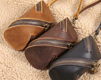 Genuine Leather Key Bag Pure Cowhide Hand Carrying Mini Bag Zipper Car Key Coin Purse Handmade Compact Organizer for Everyday Use