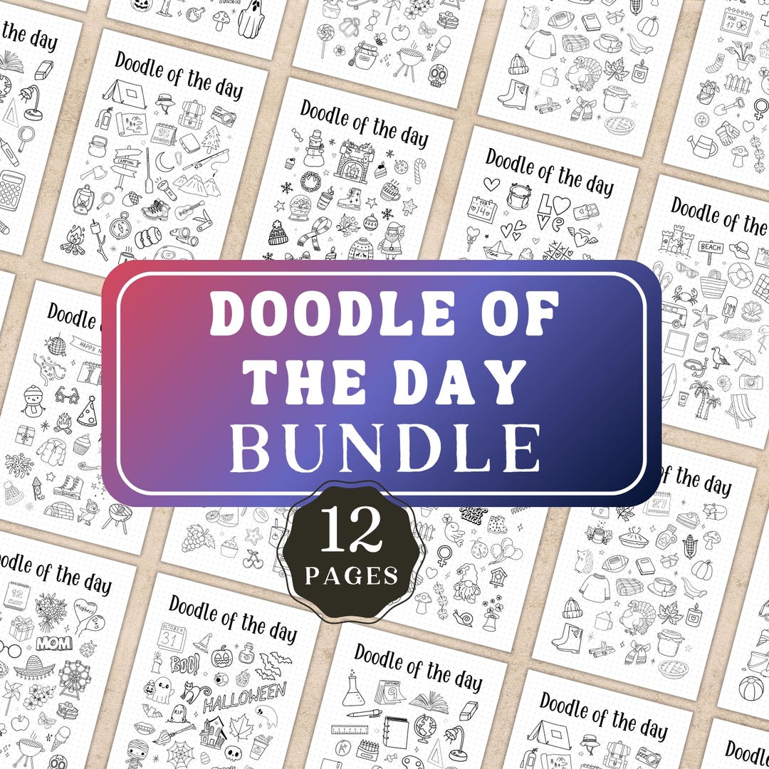 Doodle of the Day Bundle Printable Coloring Pages 12 Monthly Journal US ...