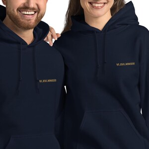 Embroidered Roman Numeral Couple Hoodie, Custom Initials Sleeve Jumper, Anniversary Date Gift