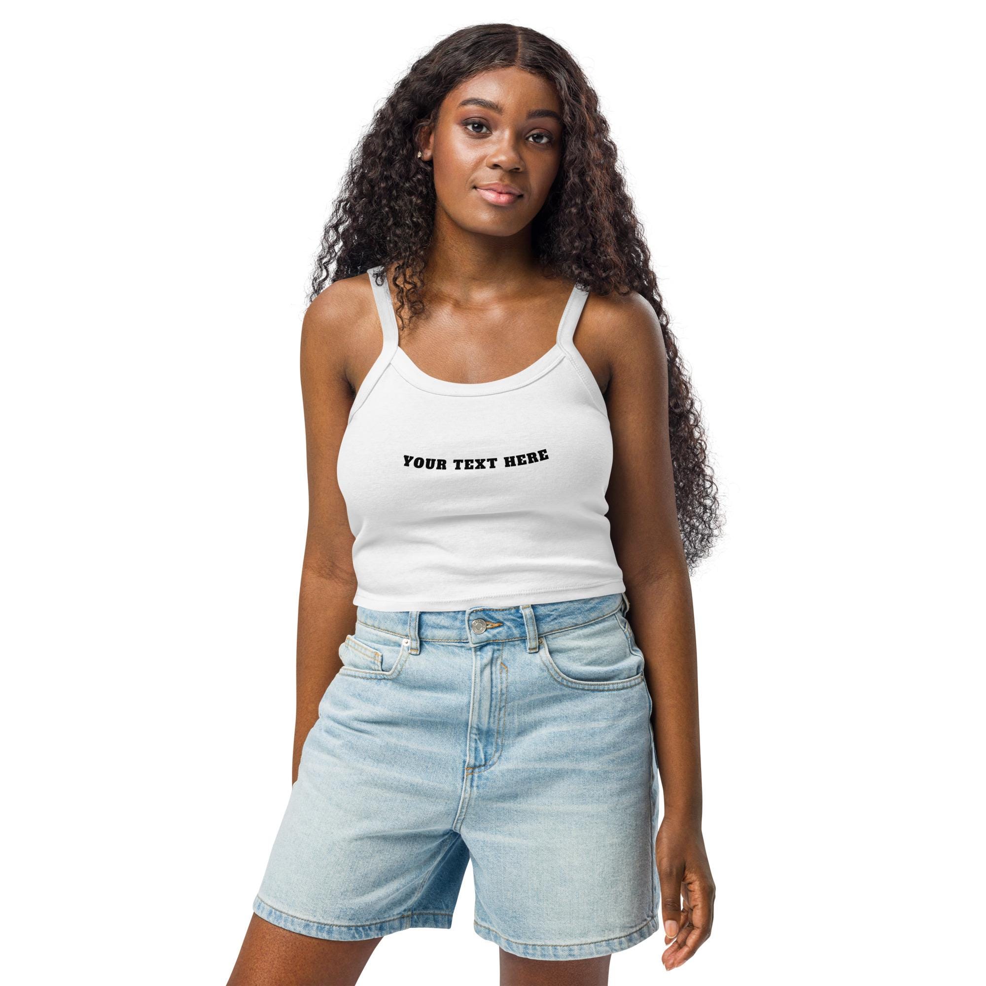 Custom Text Ribbed Tank Top for Women - Personalized Crop Camisole Gift