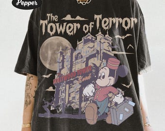 Comfort Colors Vintage Disney Tower of Terror Shirt, Mickey Mouse Twilight Zone Tee, Retro Hollywood Studios, WDW Family Halloween Trip 2026