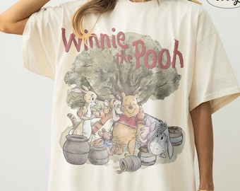 Camiseta Comfort Colors de Winnie the Pooh, camiseta retro de acuarela de Pooh, Piglet y Eeyore, conjunto vintage para vacaciones familiares a juego en Disneyland 2026