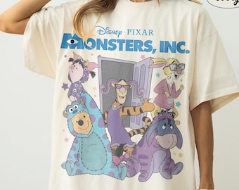 Camiseta retro de Winnie the Pooh de Monsters Inc., cómoda y colorida, camiseta vintage de Pooh y sus amigos, regalo ideal para cumpleaños, viajes y vacaciones en familia.