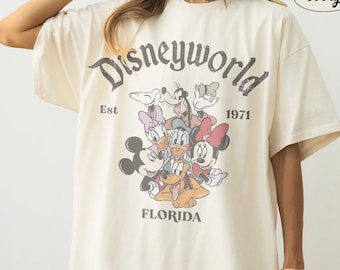 Camiseta retro de Disneyworld Florida Comfort Colors, camiseta vintage de Mickey y sus amigos de 1971, regalo de vacaciones familiares a juego de WDW Disney 2026