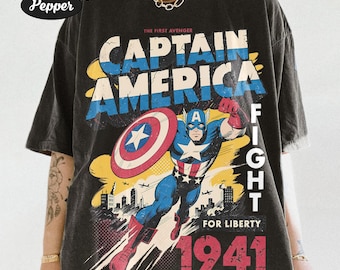 Camiseta vintage de Capitán América Comfort Colors, camiseta retro de Marvel First Avenger Comic, regalo de superhéroe Disney, viaje familiar a juego a Disneyland