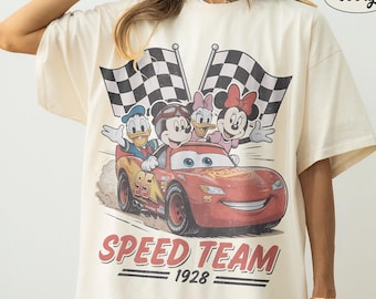Comfort Colors Retro Mickey And Friends Speed Team 1928 Shirt, Disney Racing Team Tee, Vintage Lightning McQueen Family Trip Matching Gift