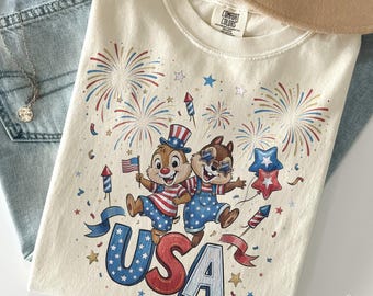 Chip And Dale 4th Of July Shirt, Comfort Colors Disney USA Patriotic Tee,  Independence Day Family Trip Outfit, 250th America Anniversary