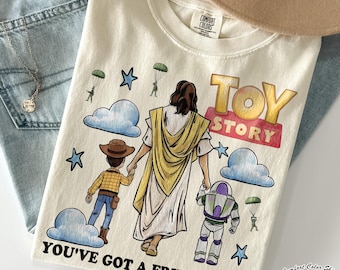 Toy Story Jesus You've Got a Friend in Me Shirt, Vintage Christian Faith Friendship Tee, Cartoon Inspired Quote Shirt, Disney Jesus Top
