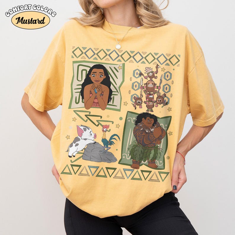 Vintage Disney 90s Moana Comfort Colors Shirt, Retro Maui Pua Hei Hei Tee, Disneyland Family Trip Matching, Girls Trip Vacation Gift 2026 Mustard/Yellow