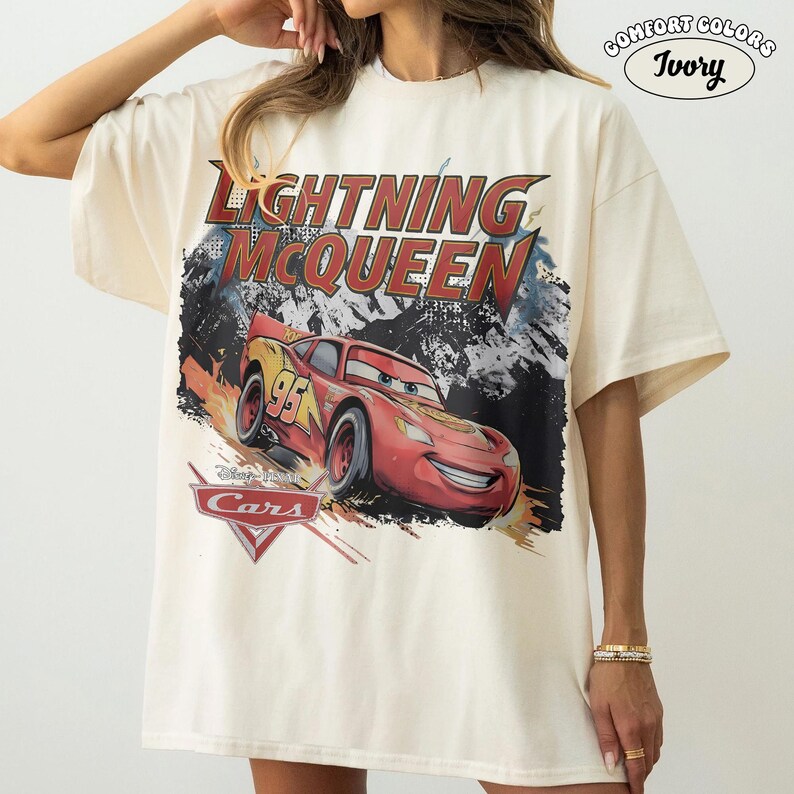 Comfort Colors Vintage Lightning McQueen Shirt, Retro Disney Pixar Cars Tee, Radiator Springs 2026 Family Vacation Disney World Trip Gift Ivory/Natural/Sand