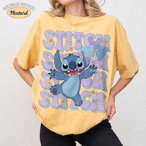Vintage Disney Stitch Comfort Colors Shirt, Retro Lilo And Stitch Ohana Tee, Magic Kingdom 2026, Disneyland Family Matching Vacation Trip Mustard/Yellow