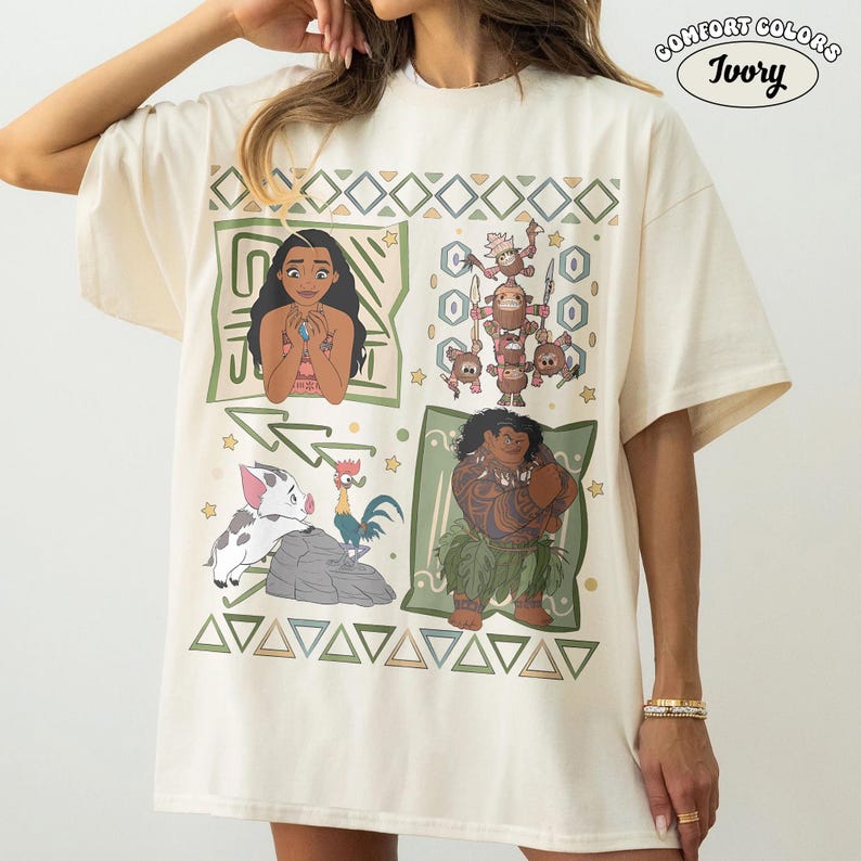 Vintage Disney 90s Moana Comfort Colors Shirt, Retro Maui Pua Hei Hei Tee, Disneyland Family Trip Matching, Girls Trip Vacation Gift 2026 Ivory/Natural/Sand