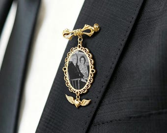 Custom Photo Lapel Pin, Groom Picture Brooch, Personalised Wedding Lapel Pin, Boutonniere Photo Charm, Bridal Bouquet Charm