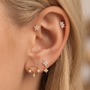 16G Cz Push Pin Labret, Threadless Flat Back Earring, Tragus Stud, Helix Stud, Cartilage Stud, Piercing jewellery