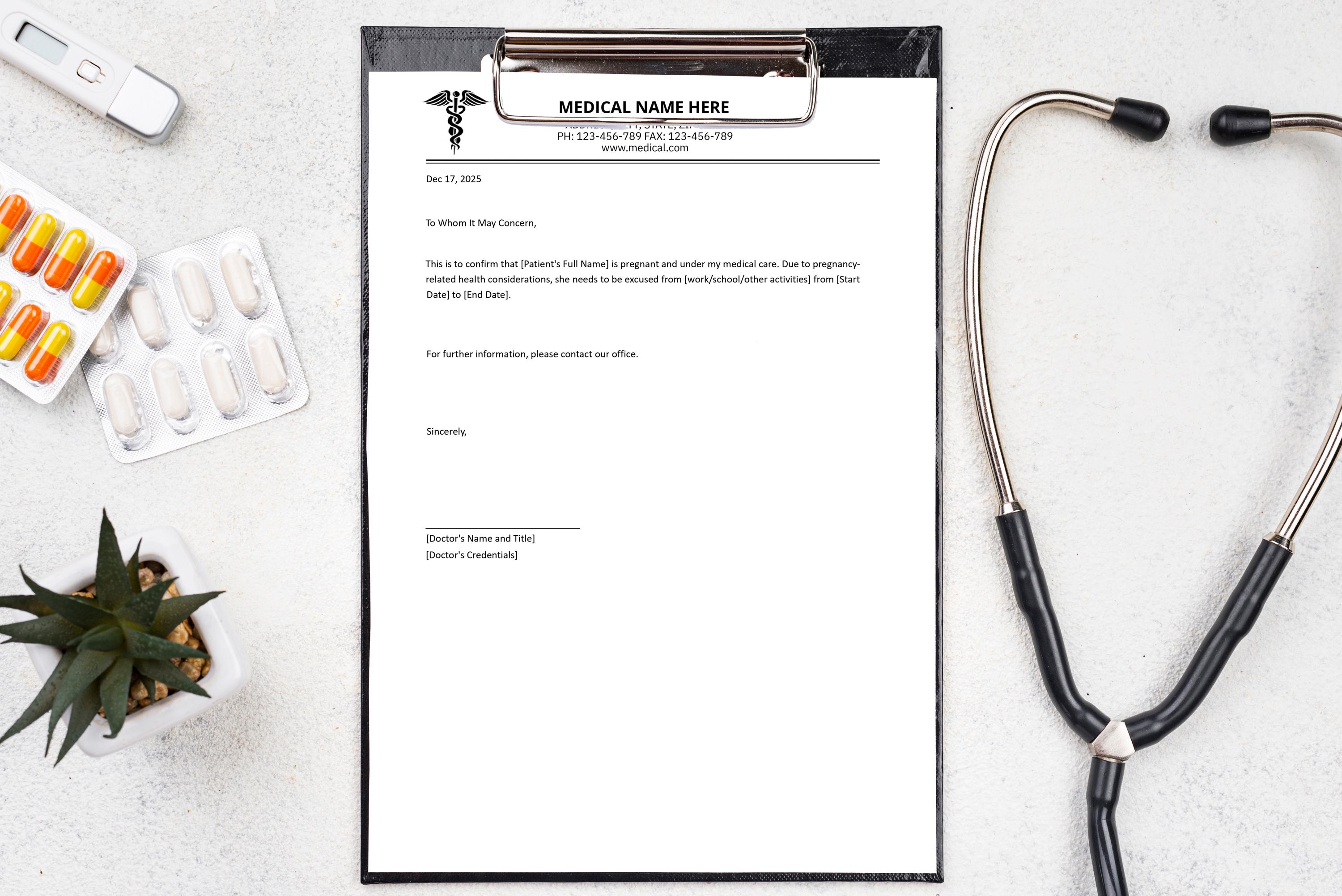 Pregnancy Doctor Excuse Note | Editable Medical Template (PDF, Word ...