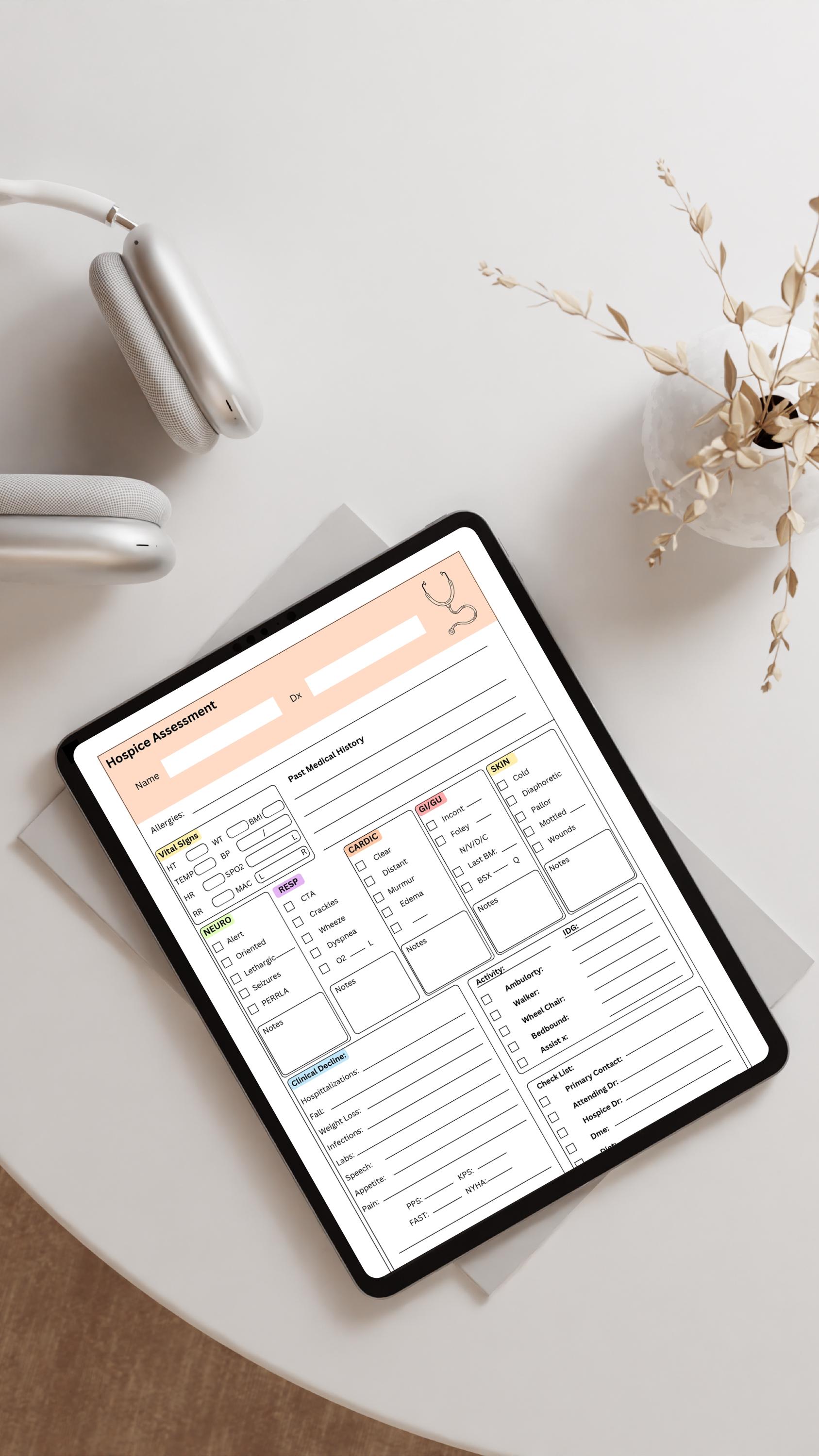 Hospice Nurse Assessment Sheet | RN Visit Form (PDF, Canva Edit) - Etsy