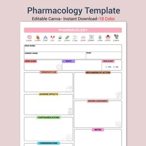 Pharmacology Drug Card Template | NCLEX Study Guide | Medication Chart Printable | Nursing Notes Sheet | Med Surg Study Aid