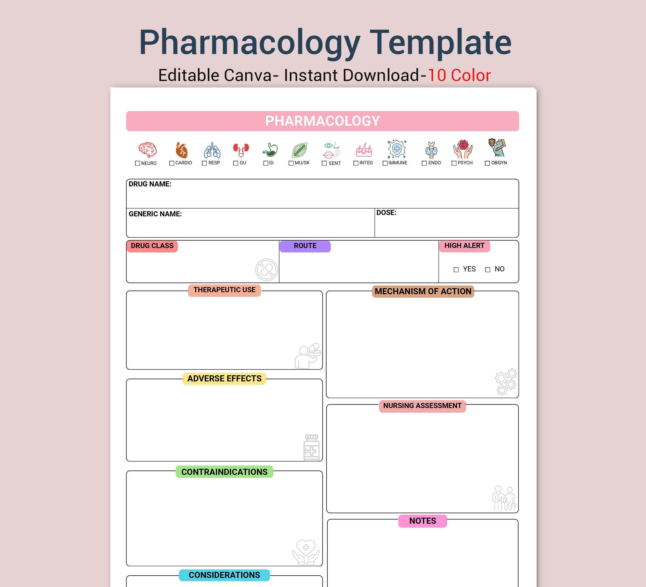 Pharmacology Medication Card Template | NCLEX Study Guide, Nursing ...