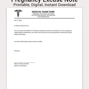 Pregnancy Doctor Excuse Note | Editable Medical Template (PDF, Word, Canva)