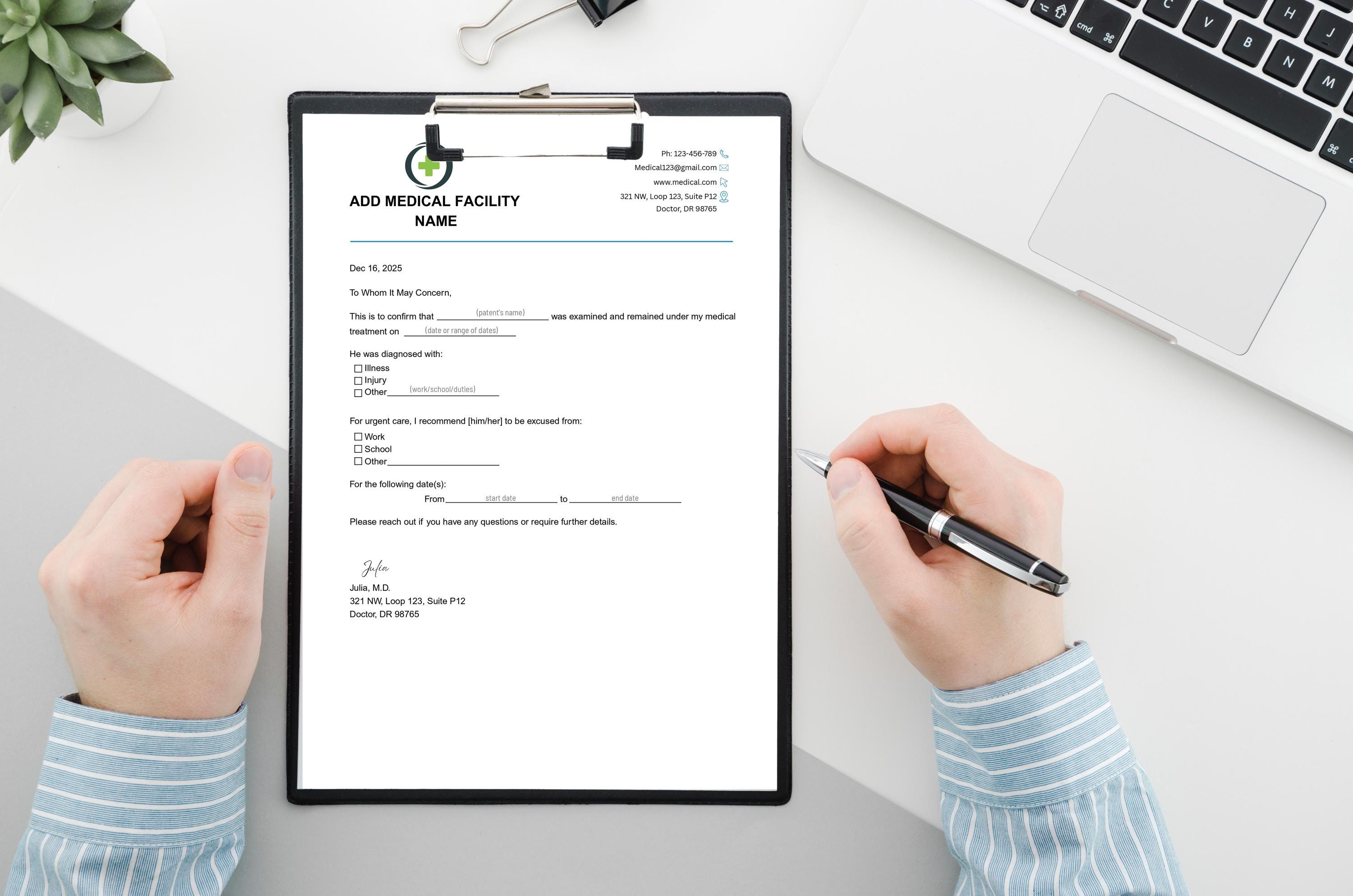 Editable Urgent Care Excuse Note Template (PDF, Word, Canva) - Etsy