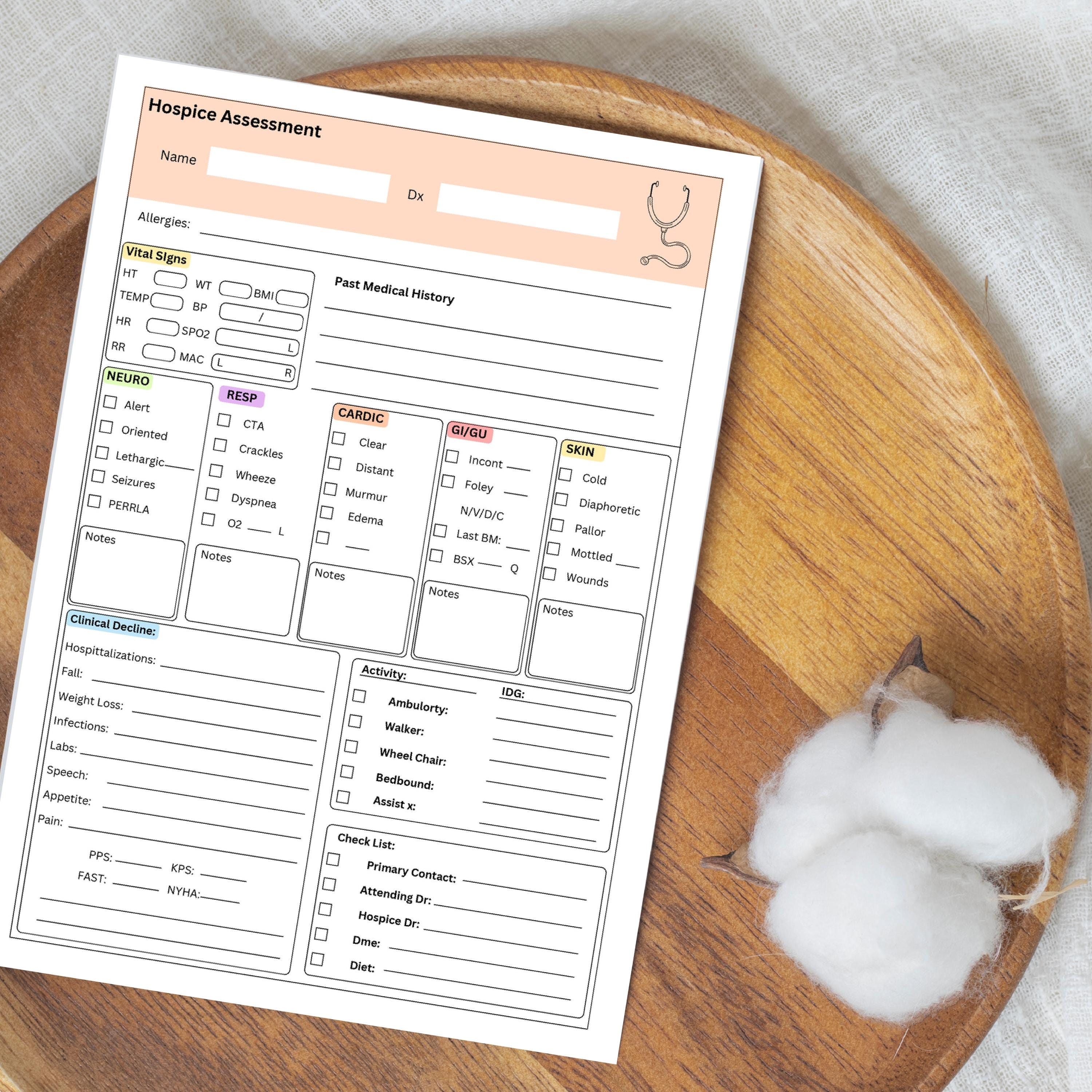 Hospice Nurse Assessment Sheet | RN Visit Form (PDF, Canva Edit) - Etsy