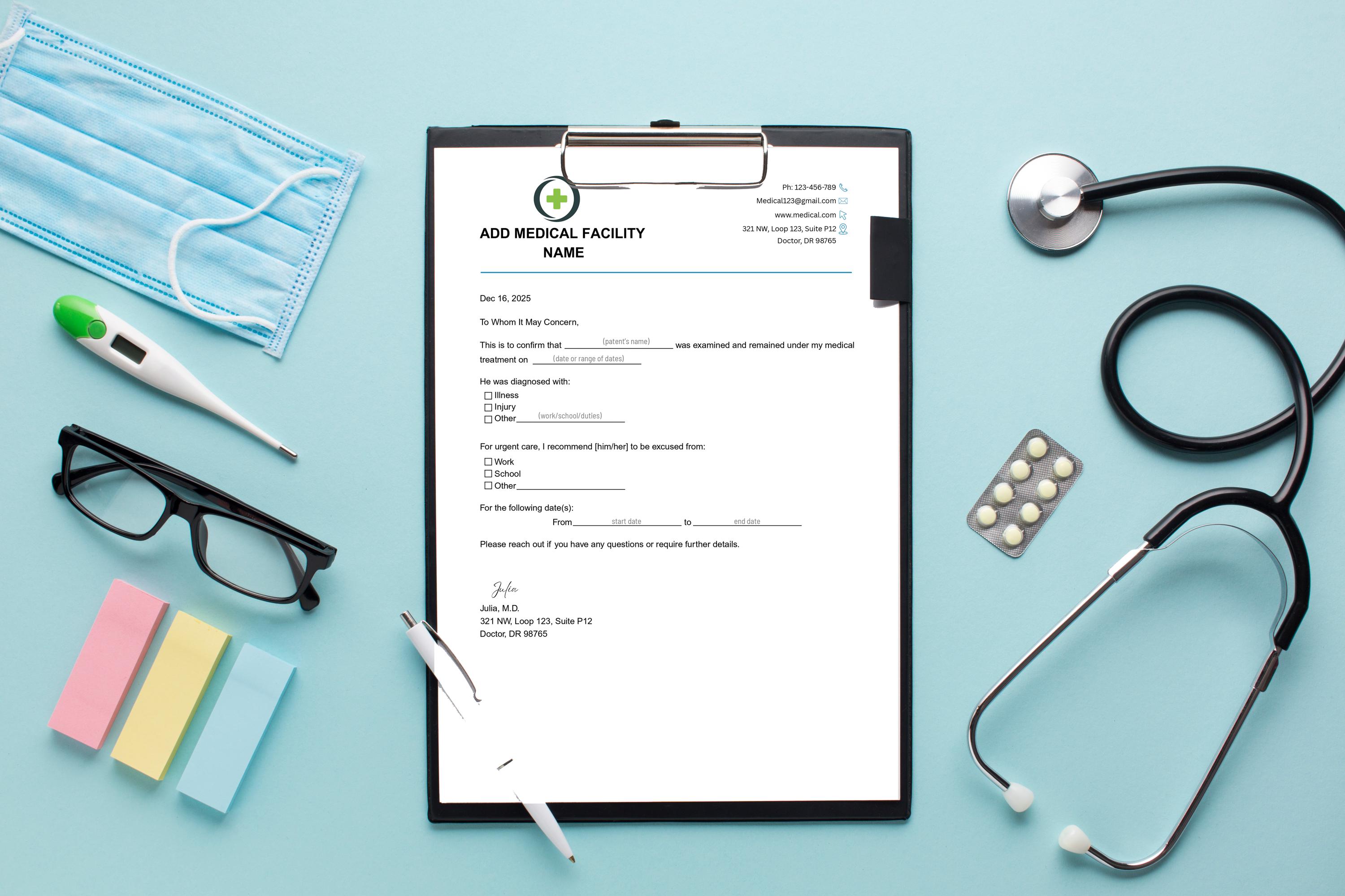 Editable Urgent Care Excuse Note Template (PDF, Word, Canva) - Etsy