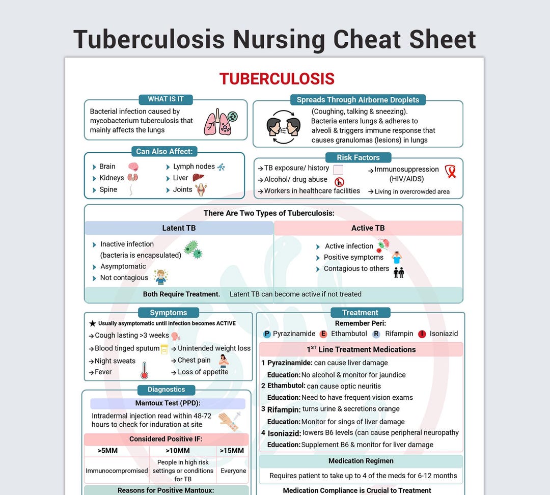 Tuberculosis Nursing Study Guide, TB Cheat Sheet, NCLEX Prep (canva ...